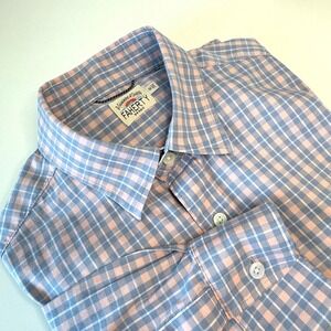FAHERTY Mens Movement Long Sleeve Button Up Shirt MED Blue & Pink Plaid Casual
